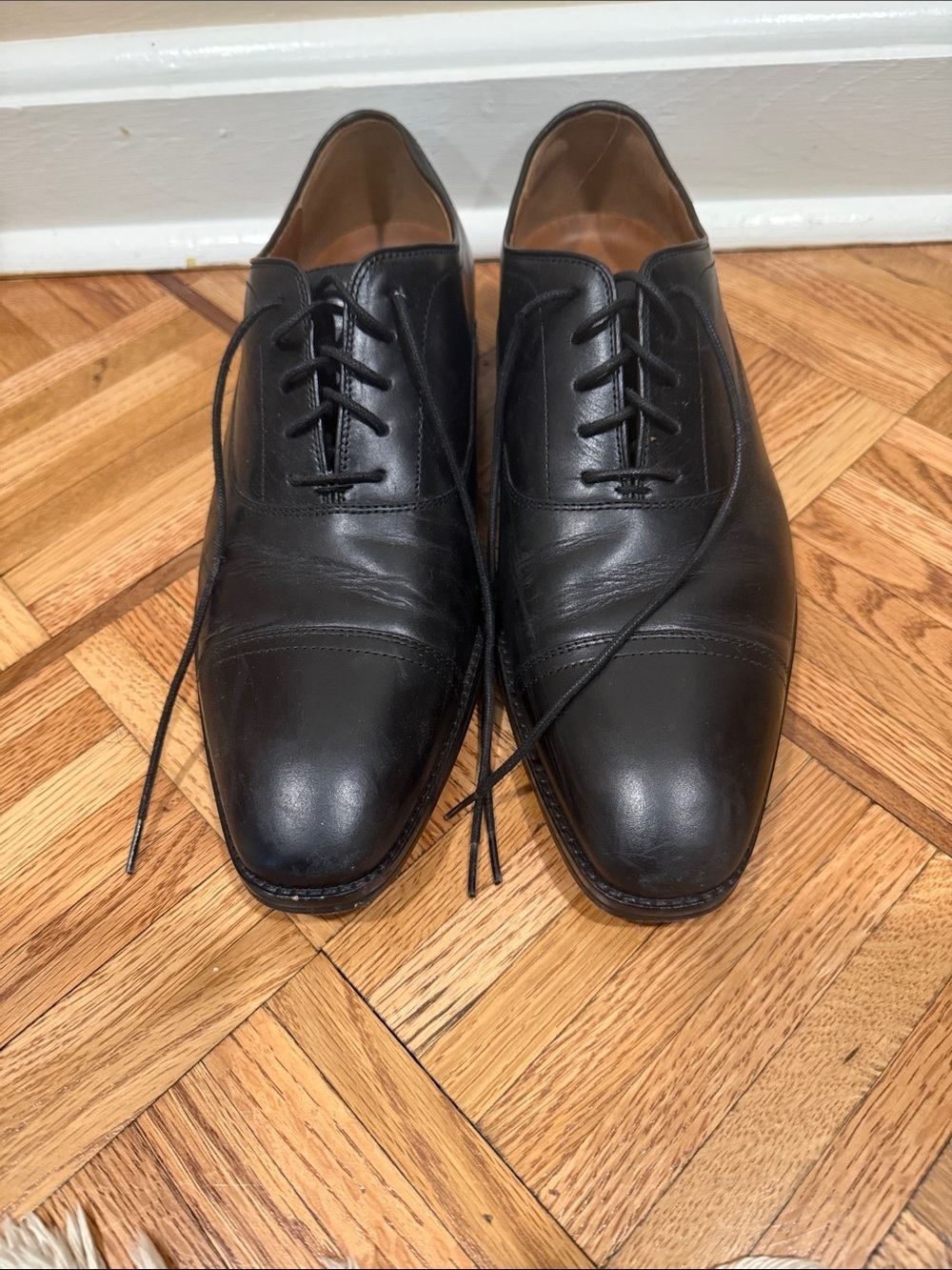 Johnson and Murphy Sullivan Black Leather Cap-Toe Oxford Dress Shoes - Men
